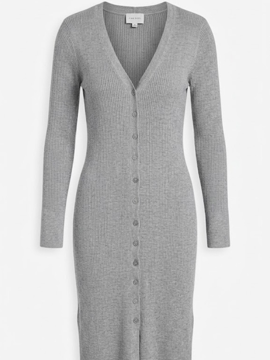Pink Rose Dresses & Skirts - Pink Rose Rib-Knit Button-Front Long Sleeve Dress - Gray